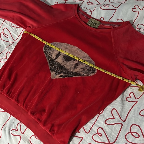 Wildfox diamond red velour oversized crewneck sweater - Picture 2 of 6